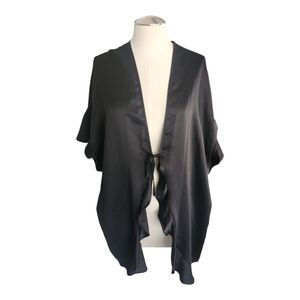 Elegant Black Satin Kimono Robe